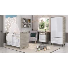 Quarto de Bebe Completo 3 Peças 1 Cômoda 1 Roupeiro 1 Berço Pipoca - M