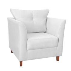 Poltrona Decorativa Isis Pés de Madeira Suede Branco - DS Estofados