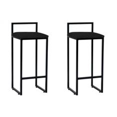 Kit 2 Banquetas Altas Industriais em Aço Dori Preto Assento material s