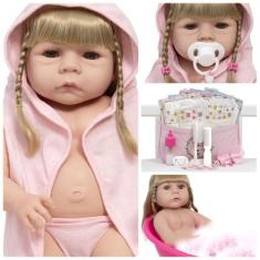 Boneca Reborn Loira 100% Silicone Enxoval Completo Bolsa - Cegonha Reb