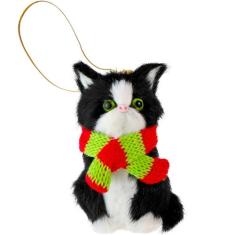 Enfeite de Natal Ornativity - Mini Gato Peludo Preto com Cachecol