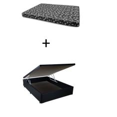 Cama Box Baú Casal 138 Bello Box - Tecido Sintético Preto com Colchão New York Preto D28 - 100% Espuma - 54x138x188