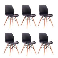 Conjunto com 6 Cadeiras Eames Eiffel Rubi Preto - Keva