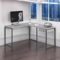 Mesa Home Office Escrivaninha L Industriale Cinza com Gaveteiro