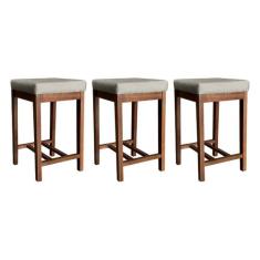 Kit 3 Banquetas Alta para Cozinha Bali Madeira Castanho Suede CCS - CC