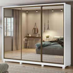 Guarda Roupa Casal com 3 Espelhos 3 Portas de Correr 6 Gavetas e Pés 270,5cm Spazio Super Glass Móveis Lopas  Branco