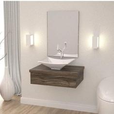 Conjunto para Banheiro Gabinete com Cuba Folha L38 e Espelheira 601W Metrópole Compace Carvalho Dark