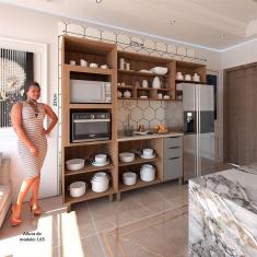 Cozinha Modulada Compacta 4 Peças Com Balcão Aéreos E Tampo Aspen Luciane Móveis Vanilla-cinza Puro