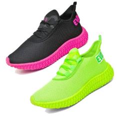 Kit 2 Tênis Esportivo Evoltenn Masculino Academia Lançamento Rosa/Verd