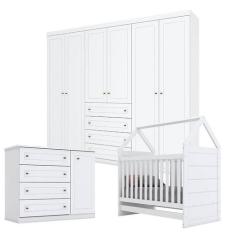 Quarto de Bebê Americano 6 Portas com Berço Montessoriano Branco HP - 