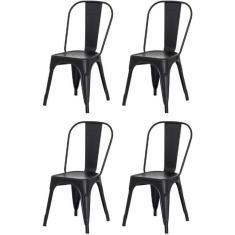 Kit 4 Cadeiras Tolix Iron Design Preto Fosco Aço Industrial Sala Cozinha Jantar Bar