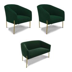 Namoradeira E 2 Poltronas Pé Ferro Dourado Stella Bouclê D03 - D`rossi Cor Verde