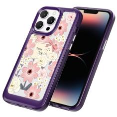AKABEILA Capa para iPhone 15 Plus transparente com design TPU bumper floral flor PC capa de telefone traseira botão galvanizado mulheres menina 6,7 polegadas
