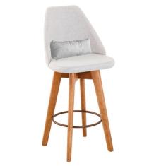 Banqueta Alta Maya Giratória Com Encosto Linho Bege Claro e Almofada Suede Branco - Aurora Line