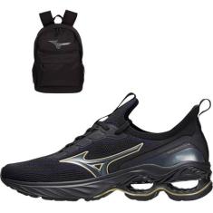 Kit 1 Tênis masculino Mizuno de corrida Wave Invictus 4 e 1 mochila En