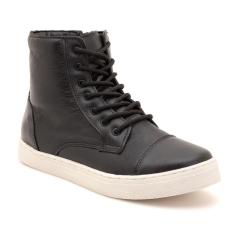 Tênis Feminino Cano Alto Couro Fechamento Cadarço Casual-Feminino