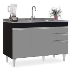 Balcão Gabinete 120cm 3 Portas 2 Gavetas Preto/Cinza