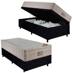 Cama Box Baú Suede Solteiro + Colchão De Molas Ensacadas Ortobom  Airt