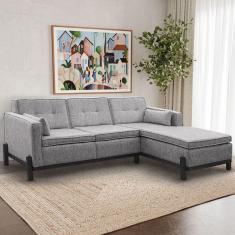 Sofá Tiê 3 Lugares com Chaise Lado Esquerdo 218cm em Linho CabeCasa MadeiraMadeira Cinza