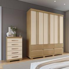 Kit Guarda Roupa Casal Arizona 6 Portas e Cômoda 5 Gavetas Aspen I01 - Clique Chique Móveis