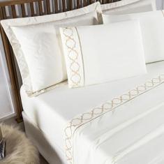 Jogo Lençol Bordado Titanium Padrão 4 Peças Barato - Palha - Casa Show