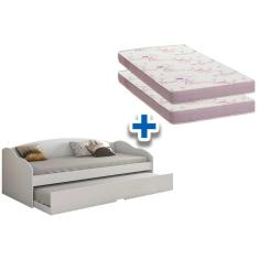 Colchão Solteiro Physical Ortobom (2un) + Sofá Cama Funny II c/ Auxiliar Branco