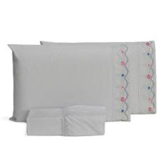 Jogo De Lençol Casal Box Bordado Percal Puro Algodão Cinza - Lu Enxova
