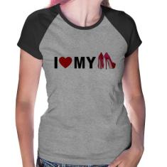 Baby Look Raglan I Love My Shoes - Foca na Moda, Cinza, Preto, G