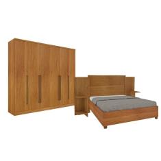 Quarto De Casal Guarda-Roupa 6 Portas Portugal E Cama Box Casal Monaco Queen Com  Painel Espresso Móveis Cinamomo