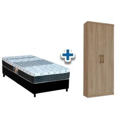Cama Box Solteiro Crc + Bonnel Castor + Armário Multiuso Margarida Rústico