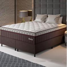 Conjunto Cama Box Queen Rony Com Molas Ensacadas 158x198x69cm Marrom