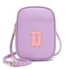 Viverte Bolsa infantil com inicial transversal para meninas, 3 bolsos, couro PU, bolsa transversal para presente personalizado para meninas adolescentes, Lavanda, One Size