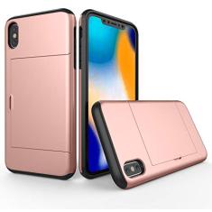 SORAKA Capa para iPhone XR com porta-cartões Capa para carteira Capa blindada para iPhone XR Capa para PC TPU de camada dupla Capa à prova de choque