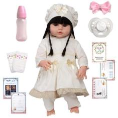 Boneca Reborn Morena Baby Alive Vestido Bege 13 Itens - Cegonha Reborn