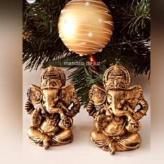 Kit de 2 Estátua de Ganesha Dourado Pequeno Resina 9,5cm