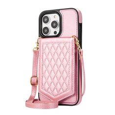 Carteira de couro com espelho para cartões Solt Case para iPhone 14 Pro Max 13 Mini 12 11 SE 2022 XR XS 8 7 6 6S Plus Crossbody Lanyard Cover, ouro rosa, para iPhone XS Max