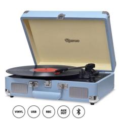 Vitrola Toca Discos Retrô Raveo Sonetto Chrome Ocean Cor Azul Turmalina USB Bluetooth Hi Fi