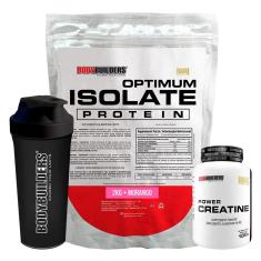 Kit Whey Protein Optimum Isolate 2kg+Creatina 100g+Coqueteleira-Bodybuilders-Unissex