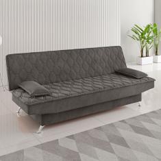 Sofá Cama 3 Lugares Polaris Retrátil Veludo Grafite - Viero Móveis