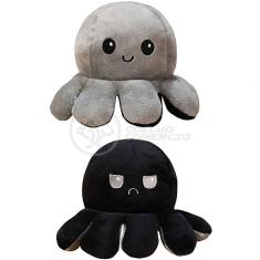 Polvo Reversível De Pelúcia Feliz E Bravo Preto E Cinza