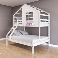 Beliche Casinha com Janela Casal/Solteiro Madeira Maciça Branco Housin