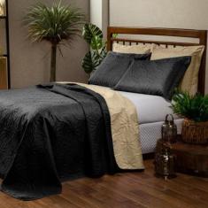 Cobre Leito Dupla Face Floral Casal Padrão 3 Peças - Preto - Casaborda