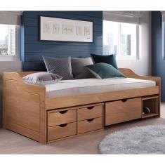 Cama Solteiro 5 Gavetas e Nicho Madeira Maciça Floro - Inter Link