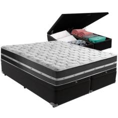 Cama Box Baú Preto e Colchão Classic Preto Molas ensacadas King Anjos