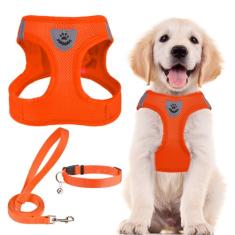 PUPTECK Conjunto de coleira e coleira ajustável para cães, sem puxão, para cães pequenos, médios e gatos, caminhada ao ar livre, corrida, colete refletivo acolchoado de malha macia
