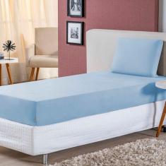 Jogo De Lençol Solteiro Malha 100% Algodão 2 Peças - Azul Bebe