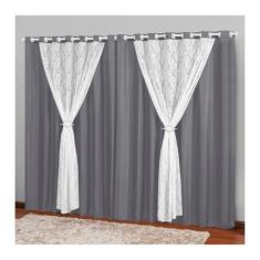 Cortina Longa Tecido Renda 3,00x2,50 Oferta Cinza Marrocos - EMPÓRIO D
