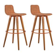 Kit 2 Banquetas Altas Luxo Aço Cobre Linho Terracota Marrom