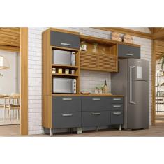 Cozinha Modulada Completa Princesa 3 Peças (1Aéreo+1Balcão+1Paneleiro) C6P62 Freijo/Grafite - Nesher