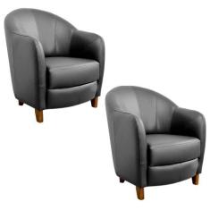 Kit 2 Poltronas Decorativas Sala de Estar Pés Madeira Kairós Couro Pre